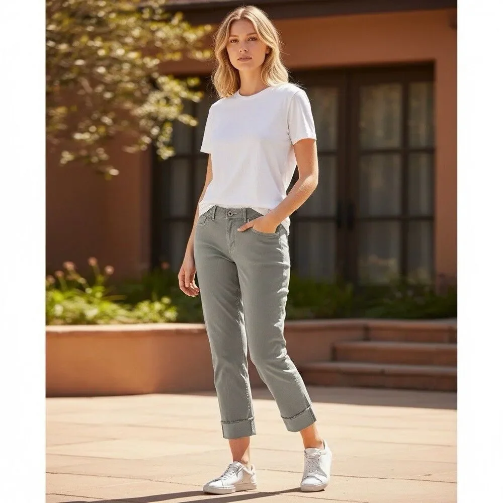 J Jill Denim High Rise Straight Leg Cropped Jeans 4P Sage Khaki Casual Chic Prep